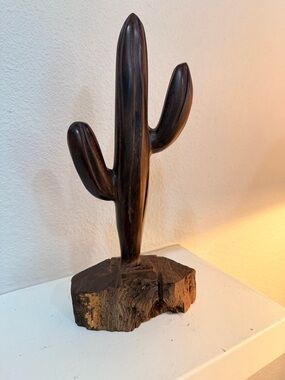 Hand Carved Wood Cactus Sculpture Southwest Desert Decor